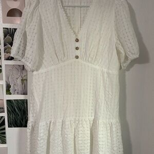 White Swiss Dot V-Neck Tiered Summer Dress
